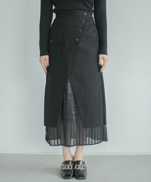 PAGEBOY（ページボーイ）の「プリーツレイヤードナロースカート（スカート・レディース・ブラック/カーキ・FREE）」の9枚目の写真