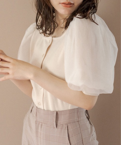 OLIVE des OLIVE(オリーブデオリーブ)の「Wフロント袖異素材プルオーバー(Tシャツ/カットソー・レディース・オフホワイト/ブラウン/ブラック・FREE)」の2枚目の写真