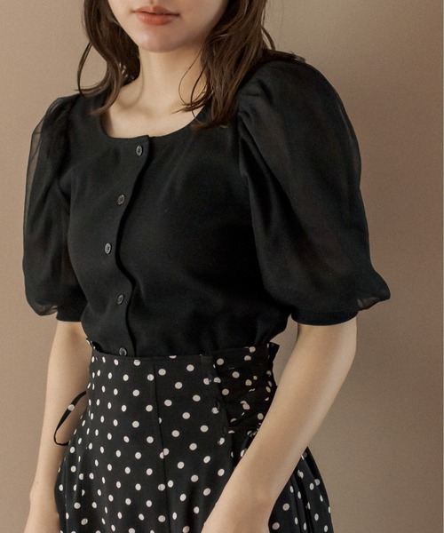 OLIVE des OLIVE(オリーブデオリーブ)の「Wフロント袖異素材プルオーバー(Tシャツ/カットソー・レディース・オフホワイト/ブラウン/ブラック・FREE)」の3枚目の写真