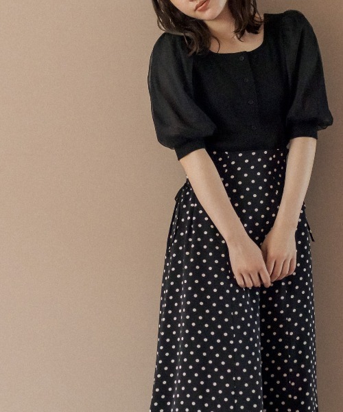 OLIVE des OLIVE(オリーブデオリーブ)の「Wフロント袖異素材プルオーバー(Tシャツ/カットソー・レディース・オフホワイト/ブラウン/ブラック・FREE)」の6枚目の写真