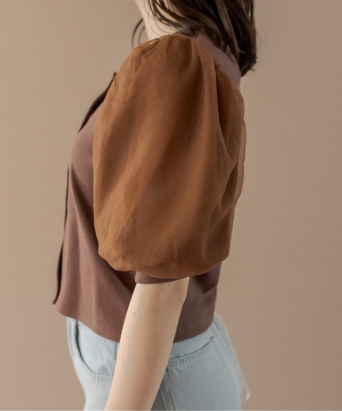 OLIVE des OLIVE(オリーブデオリーブ)の「Wフロント袖異素材プルオーバー(Tシャツ/カットソー・レディース・オフホワイト/ブラウン/ブラック・FREE)」の13枚目の写真