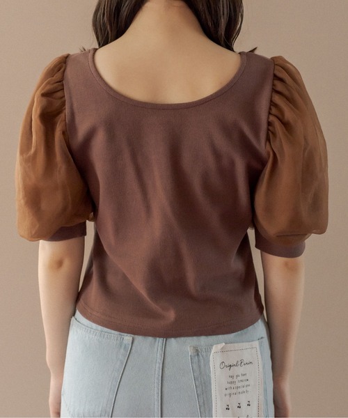 OLIVE des OLIVE(オリーブデオリーブ)の「Wフロント袖異素材プルオーバー(Tシャツ/カットソー・レディース・オフホワイト/ブラウン/ブラック・FREE)」の14枚目の写真