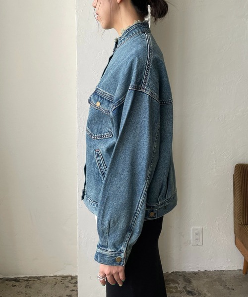 CAPRICIEUX LE'MAGE(カプリシューレマージュ)の「〈WEB限定〉スタンドカラーフリンジGジャン(デニムジャケット・レディース・ネイビー/ブルー・FREE)」の3枚目の写真