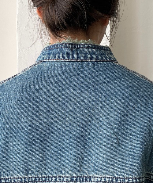 CAPRICIEUX LE'MAGE(カプリシューレマージュ)の「〈WEB限定〉スタンドカラーフリンジGジャン(デニムジャケット・レディース・ネイビー/ブルー・FREE)」の7枚目の写真