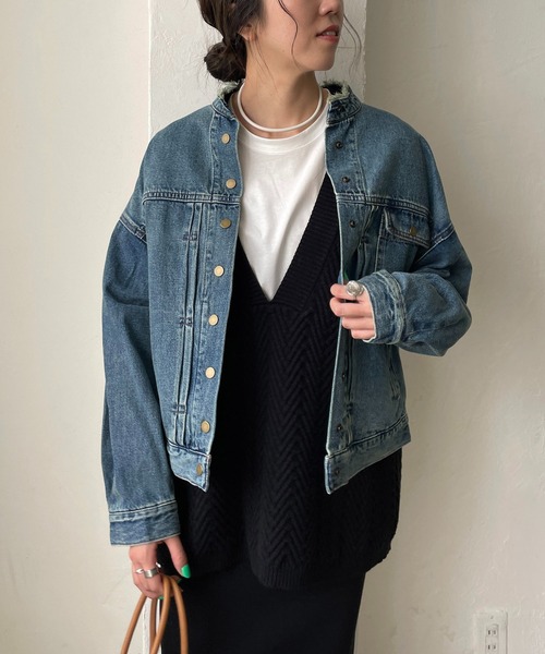 CAPRICIEUX LE'MAGE(カプリシューレマージュ)の「〈WEB限定〉スタンドカラーフリンジGジャン(デニムジャケット・レディース・ネイビー/ブルー・FREE)」の16枚目の写真