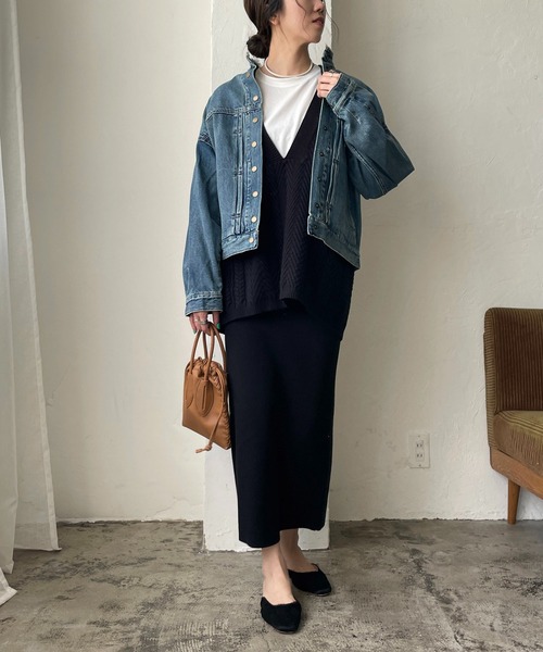 CAPRICIEUX LE'MAGE(カプリシューレマージュ)の「〈WEB限定〉スタンドカラーフリンジGジャン(デニムジャケット・レディース・ネイビー/ブルー・FREE)」の5枚目の写真