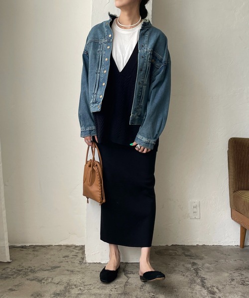 CAPRICIEUX LE'MAGE(カプリシューレマージュ)の「〈WEB限定〉スタンドカラーフリンジGジャン(デニムジャケット・レディース・ネイビー/ブルー・FREE)」の9枚目の写真