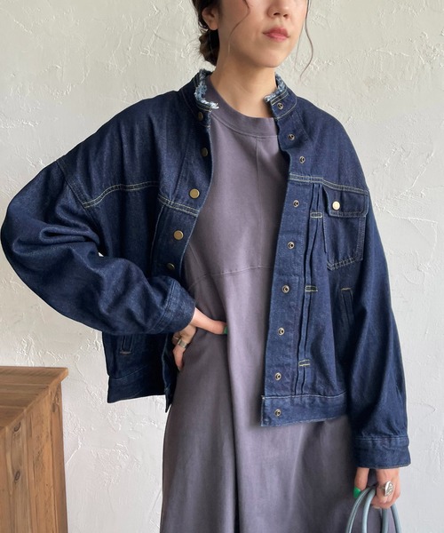 CAPRICIEUX LE'MAGE(カプリシューレマージュ)の「〈WEB限定〉スタンドカラーフリンジGジャン(デニムジャケット・レディース・ネイビー/ブルー・FREE)」の20枚目の写真