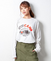 デザインプリントロングスリーブTシャツ　メッセージ　ボックスﾛｺﾞ　キャンプ　スケボー　自転車　ハンバーガー　コーヒー　くすみ　スモーキーカラー