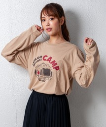 デザインプリントロングスリーブTシャツ メッセージ ボックスロゴ キャンプ スケボー 自転車 ハンバーガー コーヒー くすみ スモーキーカラー