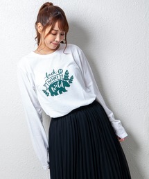 デザインプリントロングスリーブTシャツ メッセージ ボックスロゴ キャンプ スケボー 自転車 ハンバーガー コーヒー くすみ スモーキーカラー