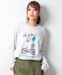 デザインプリントロングスリーブTシャツ メッセージ ボックスロゴ キャンプ スケボー 自転車 ハンバーガー コーヒー くすみ スモーキーカラー