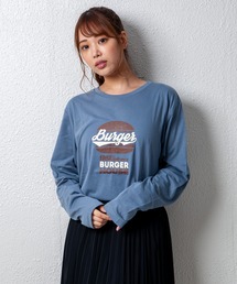 デザインプリントロングスリーブTシャツ　メッセージ　ボックスﾛｺﾞ　キャンプ　スケボー　自転車　ハンバーガー　コーヒー　くすみ　スモーキーカラー