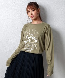デザインプリントロングスリーブTシャツ メッセージ ボックスロゴ キャンプ スケボー 自転車 ハンバーガー コーヒー くすみ スモーキーカラー