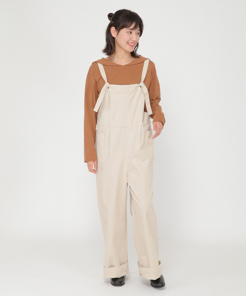 LBC（エルビーシー）の「【ZOZO限定】起毛ツイルフレンチワイドサロペ（サロペット/オーバーオール・レディース・オフホワイト/ブラック・M）」の8枚目の写真