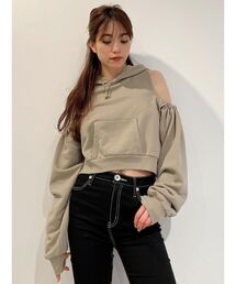 ショルダーオープン レースアップデザインフーディー