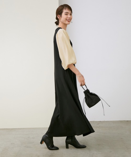 ROPE'（ロペ）の「【WEB限定】シアーボリュームスリーブナロージャージワンピース（ワンピース・レディース・ブラック/ダークブラウン・38）」の6枚目の写真