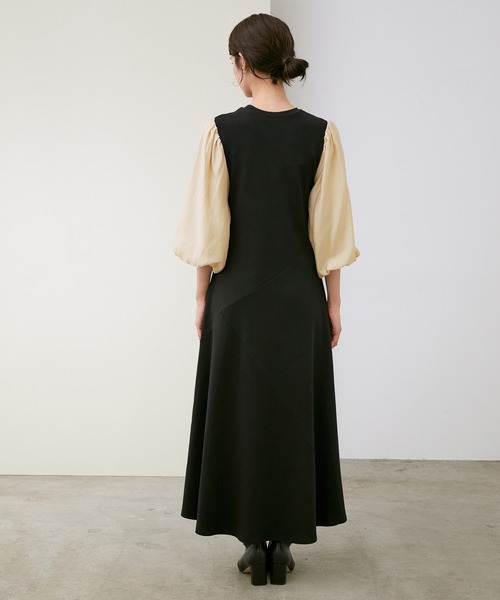 ROPE'（ロペ）の「【WEB限定】シアーボリュームスリーブナロージャージワンピース（ワンピース・レディース・ブラック/ダークブラウン・38）」の10枚目の写真