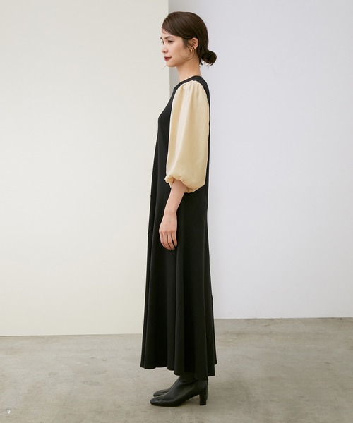 ROPE'（ロペ）の「【WEB限定】シアーボリュームスリーブナロージャージワンピース（ワンピース・レディース・ブラック/ダークブラウン・38）」の9枚目の写真