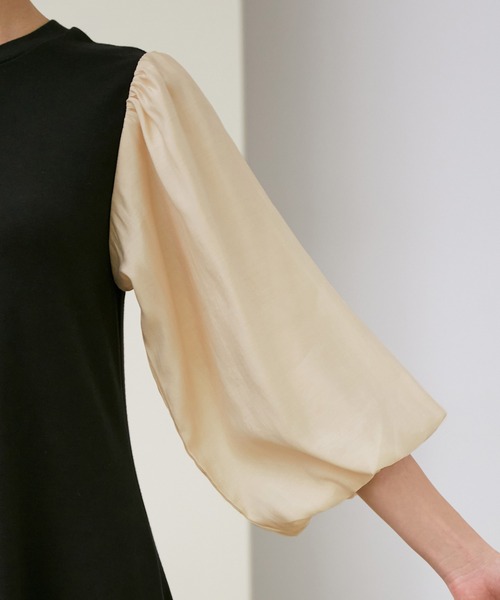 ROPE'（ロペ）の「【WEB限定】シアーボリュームスリーブナロージャージワンピース（ワンピース・レディース・ブラック/ダークブラウン・38）」の12枚目の写真