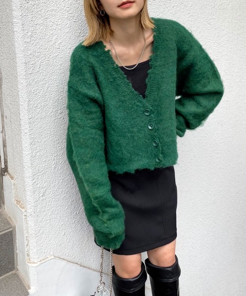 WHO'S WHO gallery（フーズフーギャラリー）の「ブラッシュニットカーデ（カーディガン/ボレロ・レディース・ブラック/ダークグリーン/レッド/ピンク/グリーン/マスタード・FREE）」の3枚目の写真