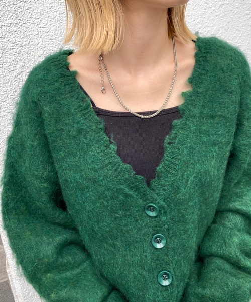 WHO'S WHO gallery（フーズフーギャラリー）の「ブラッシュニットカーデ（カーディガン/ボレロ・レディース・ブラック/ダークグリーン/レッド/ピンク/グリーン/マスタード・FREE）」の7枚目の写真