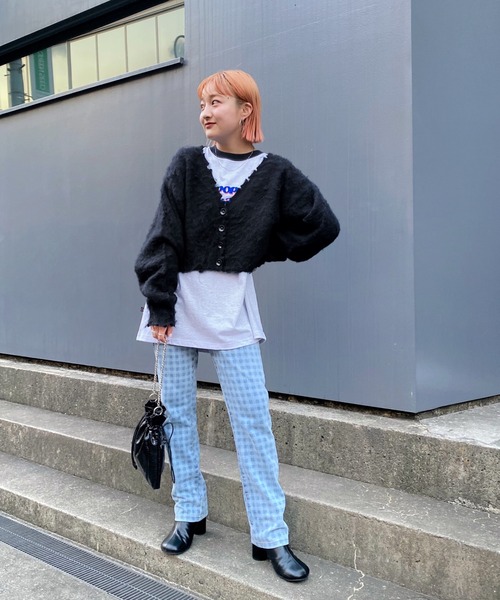 WHO'S WHO gallery（フーズフーギャラリー）の「ブラッシュニットカーデ（カーディガン/ボレロ・レディース・ブラック/ダークグリーン/レッド/ピンク/グリーン/マスタード・FREE）」の14枚目の写真