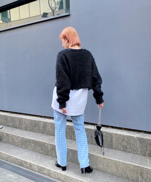 WHO'S WHO gallery（フーズフーギャラリー）の「ブラッシュニットカーデ（カーディガン/ボレロ・レディース・ブラック/ダークグリーン/レッド/ピンク/グリーン/マスタード・FREE）」の8枚目の写真