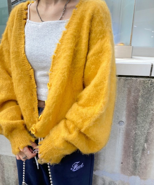 WHO'S WHO gallery（フーズフーギャラリー）の「ブラッシュニットカーデ（カーディガン/ボレロ・レディース・ブラック/ダークグリーン/レッド/ピンク/グリーン/マスタード・FREE）」の9枚目の写真