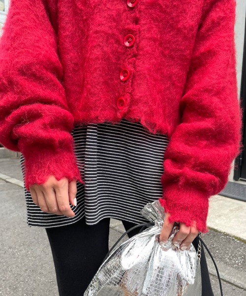 WHO'S WHO gallery（フーズフーギャラリー）の「ブラッシュニットカーデ（カーディガン/ボレロ・レディース・ブラック/ダークグリーン/レッド/ピンク/グリーン/マスタード・FREE）」の17枚目の写真