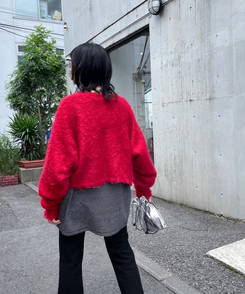 WHO'S WHO gallery（フーズフーギャラリー）の「ブラッシュニットカーデ（カーディガン/ボレロ・レディース・ブラック/ダークグリーン/レッド/ピンク/グリーン/マスタード・FREE）」の10枚目の写真