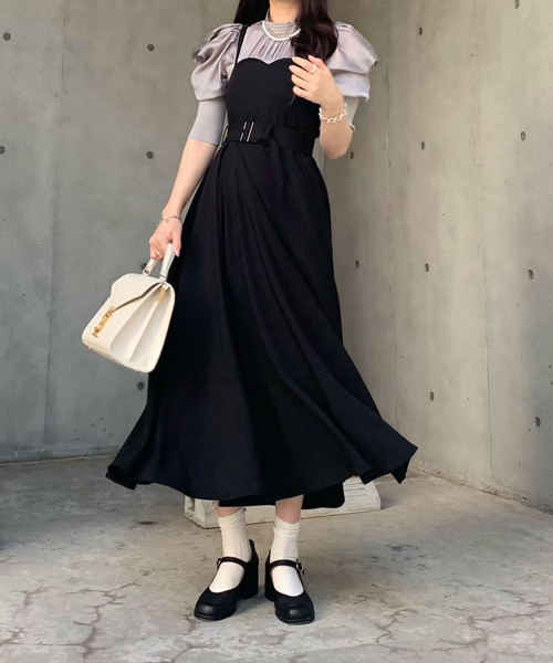 titty&Co. PETIT by poyo(ティティーアンドコープティバイポヨ)の「【ファッションインフルエンサーPOYO×titty&Co.PETIT】フレアミディジャンスカ(ジャンパースカート・レディース・ブラック・FREE)」の3枚目の写真