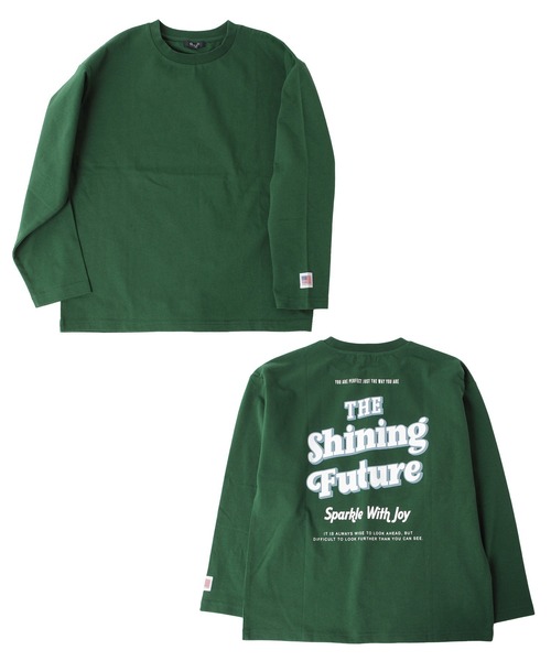 GLAZOS（グラソス）の「ミドルウエイト天竺・USAコットンドロップショルダーレトロロゴバックプリント長袖Tシャツ（Tシャツ/カットソー・キッズ・サックスブルー/チャコールグレー/グリーン/アイボリー・160cm/140cm/130cm/170cm/150cm）」の4枚目の写真