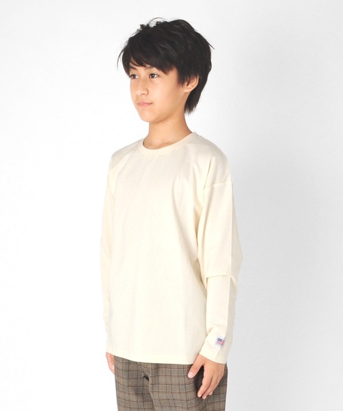 GLAZOS（グラソス）の「ミドルウエイト天竺・USAコットンドロップショルダーレトロロゴバックプリント長袖Tシャツ（Tシャツ/カットソー・キッズ・サックスブルー/チャコールグレー/グリーン/アイボリー・160cm/140cm/130cm/170cm/150cm）」の7枚目の写真