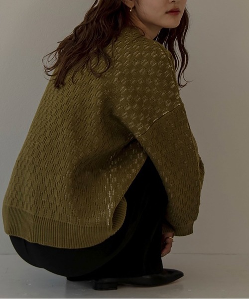 lawgy（ラウジー）の「reversible pattern knit（ニット/セーター・レディース・オレンジ/グリーン/アイボリー・FREE）」の2枚目の写真