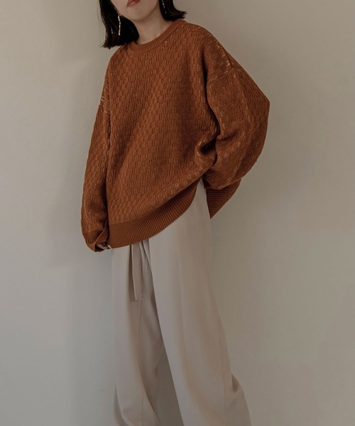 lawgy（ラウジー）の「reversible pattern knit（ニット/セーター・レディース・オレンジ/グリーン/アイボリー・FREE）」の4枚目の写真