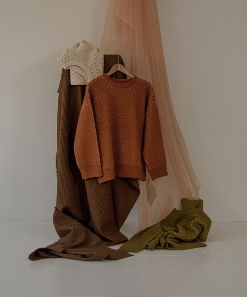 lawgy（ラウジー）の「reversible pattern knit（ニット/セーター・レディース・オレンジ/グリーン/アイボリー・FREE）」の8枚目の写真