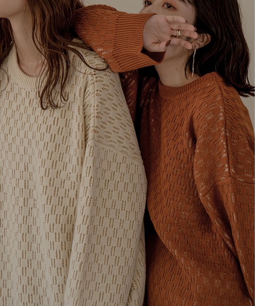 lawgy（ラウジー）の「reversible pattern knit（ニット/セーター・レディース・オレンジ/グリーン/アイボリー・FREE）」の6枚目の写真