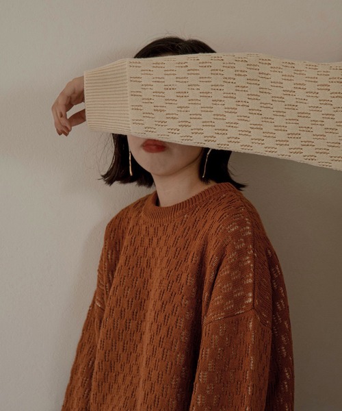 lawgy（ラウジー）の「reversible pattern knit（ニット/セーター・レディース・オレンジ/グリーン/アイボリー・FREE）」の13枚目の写真