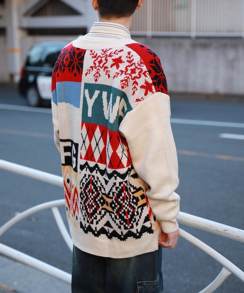 HOOK（フック）の「【HOOK】パッチワーク柄ニットカーディガン（カーディガン/ボレロ・メンズ・ブラック/ブラウン/レッド/ベージュ・L/XL/M/XXL）」の16枚目の写真