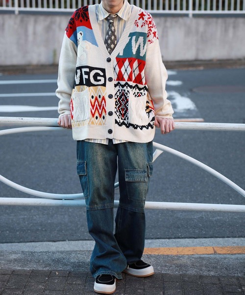 HOOK】パッチワーク柄ニットカーディガン（カーディガン/ボレロ