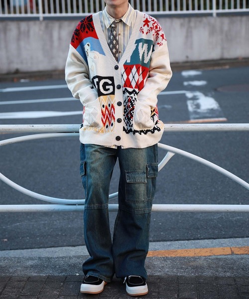 HOOK（フック）の「【HOOK】パッチワーク柄ニットカーディガン（カーディガン/ボレロ・メンズ・ブラック/ブラウン/レッド/ベージュ・L/XL/M/XXL）」の19枚目の写真