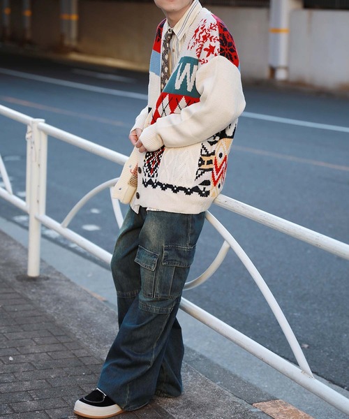 HOOK（フック）の「【HOOK】パッチワーク柄ニットカーディガン