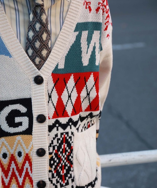 HOOK】パッチワーク柄ニットカーディガン（カーディガン/ボレロ