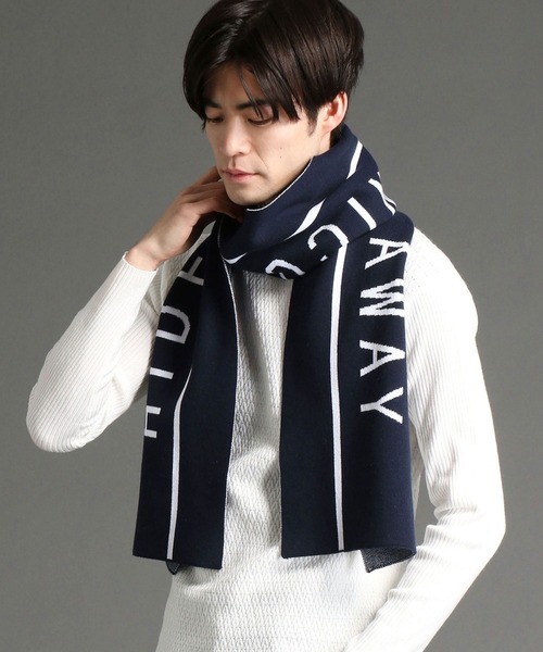 HIDEAWAYS NICOLE（ハイダウェイニコル）の「ダブルジャカードロゴマフラー（マフラー・メンズ・ネイビー/オフホワイト・FREE）」の4枚目の写真