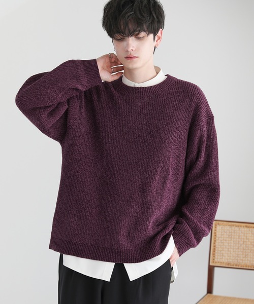 ETELIO（エテリオ）の「ルーズシルエットモールヤーンクルーネックニット（ニット/セーター・メンズ・ベージュ/ブラウン/グリーン/ワイン/チャコール/アイボリー/ブラック/ブラック×グレー/ブルー系・S/M/L）」の9枚目の写真
