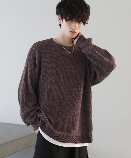 ETELIO（エテリオ）の「ルーズシルエットモールヤーンクルーネックニット（ニット/セーター・メンズ・ベージュ/ブラウン/グリーン/ワイン/チャコール/アイボリー/ブラック/ブラック×グレー/ブルー系・S/M/L）」の13枚目の写真
