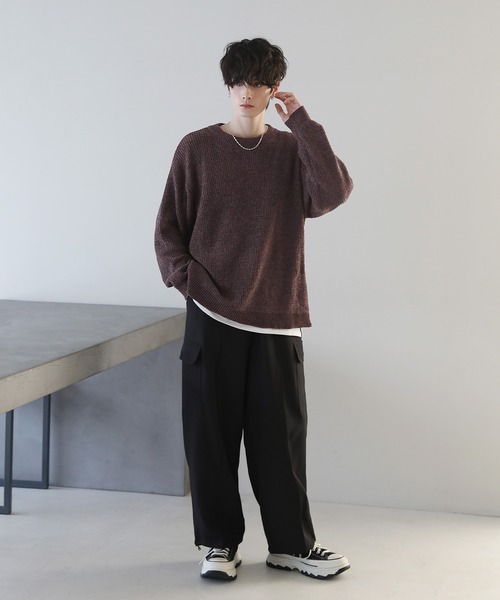 ETELIO（エテリオ）の「ルーズシルエットモールヤーンクルーネックニット（ニット/セーター・メンズ・ベージュ/ブラウン/グリーン/ワイン/チャコール/アイボリー/ブラック/ブラック×グレー/ブルー系・S/M/L）」の14枚目の写真