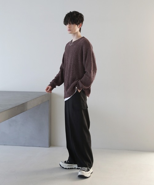 ETELIO（エテリオ）の「ルーズシルエットモールヤーンクルーネックニット（ニット/セーター・メンズ・ベージュ/ブラウン/グリーン/ワイン/チャコール/アイボリー/ブラック/ブラック×グレー/ブルー系・S/M/L）」の16枚目の写真
