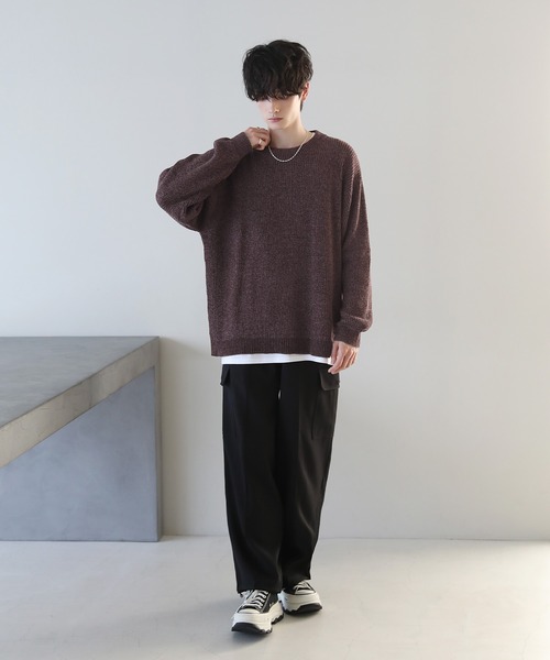 ETELIO（エテリオ）の「ルーズシルエットモールヤーンクルーネックニット（ニット/セーター・メンズ・ベージュ/ブラウン/グリーン/ワイン/チャコール/アイボリー/ブラック/ブラック×グレー/ブルー系・S/M/L）」の17枚目の写真